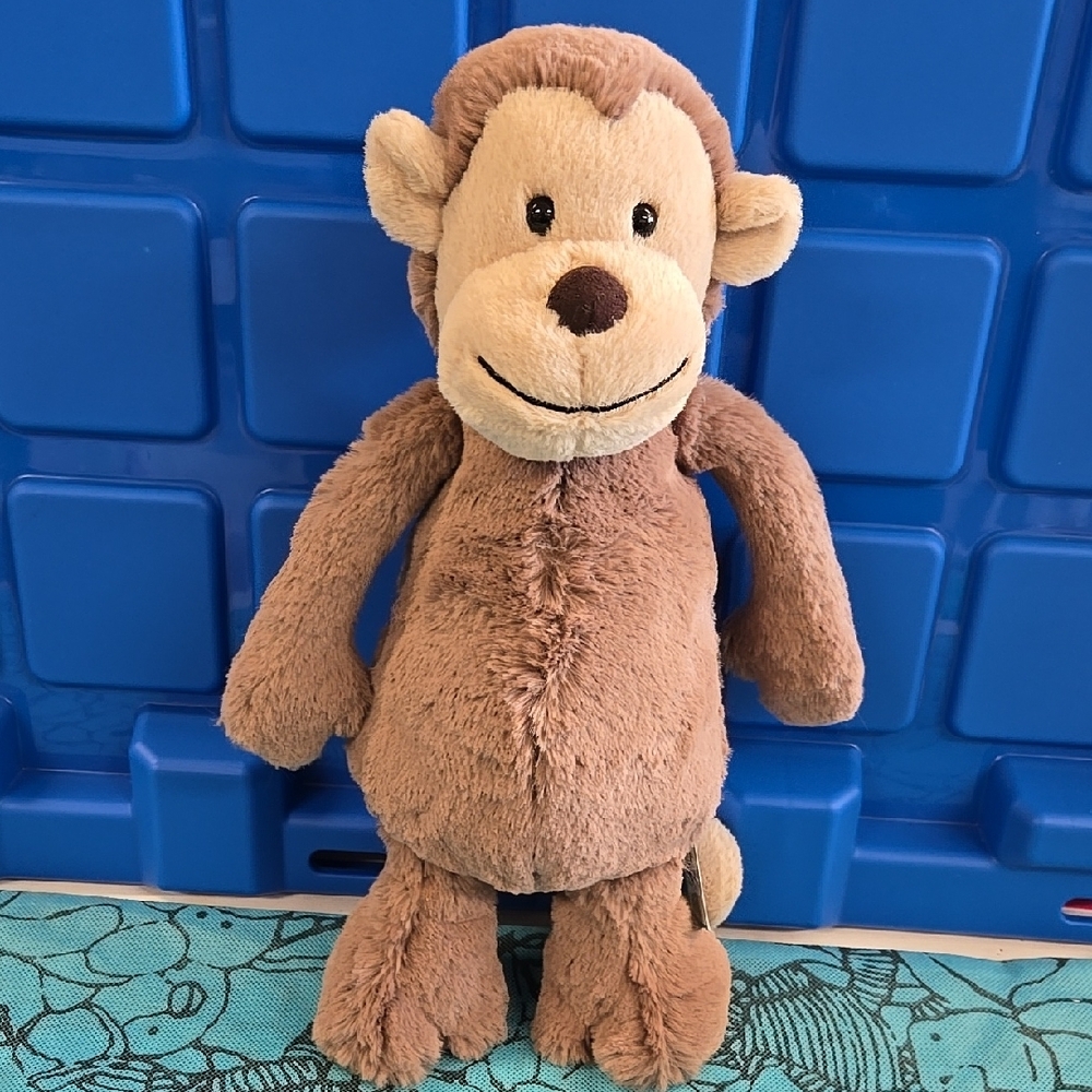 NWT Jellycat Brown and Cream Original Bashful Monkey With Blue Dust Bag - Picture 2 of 16